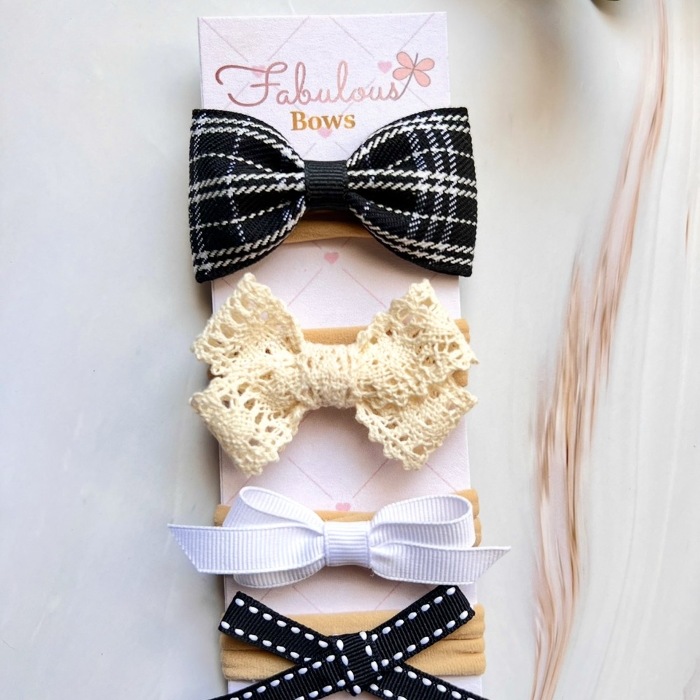 Kids Hair Accessory Set - Black, Cream, White